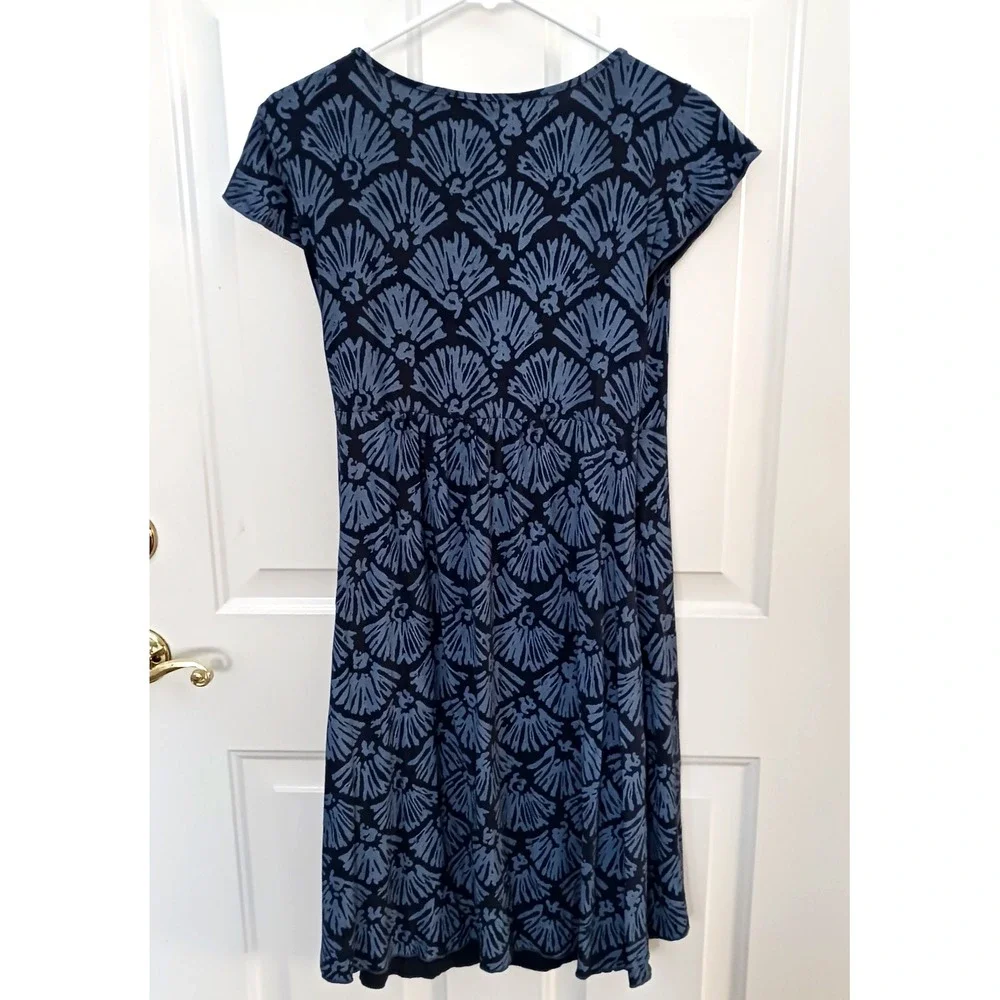 Fresh‎ Produce Faux Wrap Dress Size Small USA Made Rayon Blend Blue Shell Print